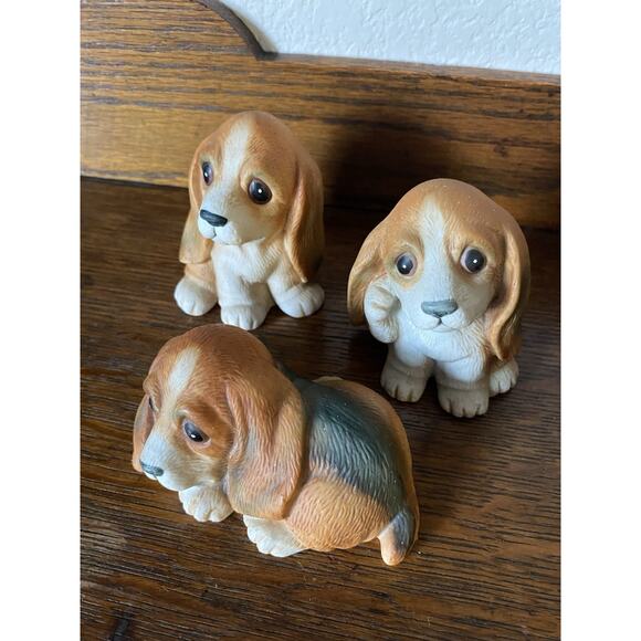 Vintage Home Interiors Homco #1407 Bassett Hound Puppy Dog Figurines Set of 3 - Picture 2 of 5